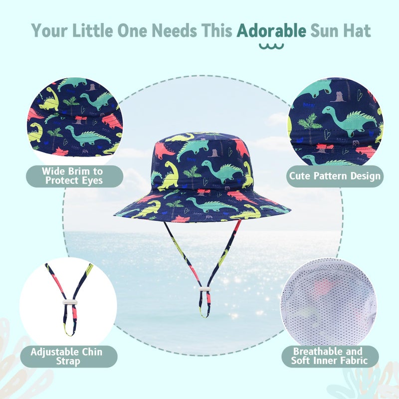 Komorebi Baby Sun Hat UPF 50+ Sun Protective Toddler Bucket Hat Summer Kids Beach Hats Wide Brim Outdoor Play Hat for Boys Girls Navy Dinosaur 4-8 Years - Image 3
