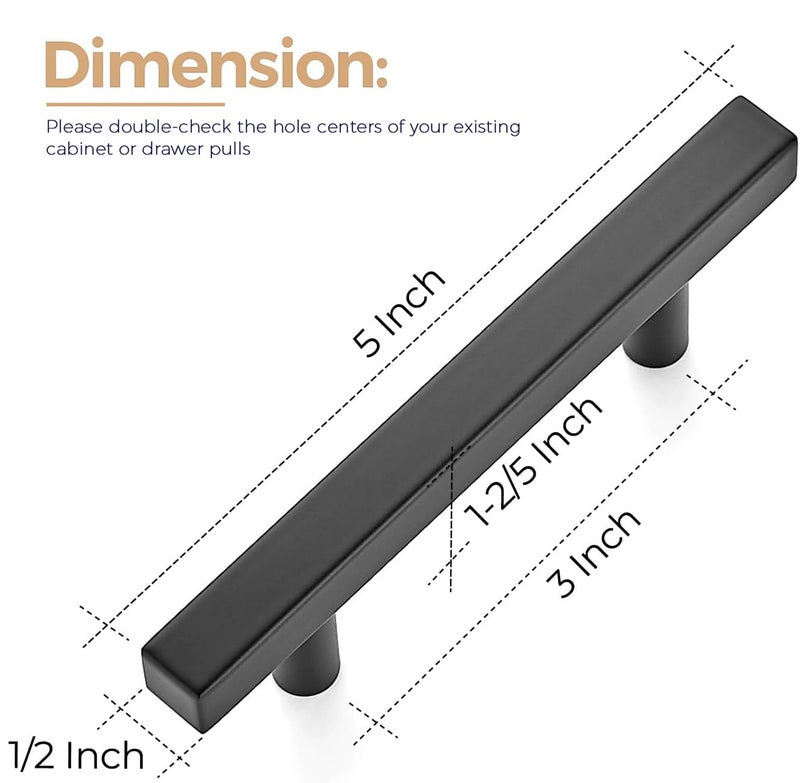 Ravinte 30 Pack 5 inch Square Cabinet Pulls Matte Black Stainless Steel Kitchen Drawer Pulls Cabinet Handles 5â€Length, 3â€ Hole Center - Image 3