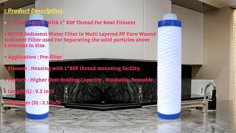 Pre Filter for Water Purifier 9 inch PP Yarn Wound Filter Threaded Candle Cartridge Compatible with AquaGuard Pre Filter LivPure Pre Filter lg and All Other Brands Pack of 2  - Image 4