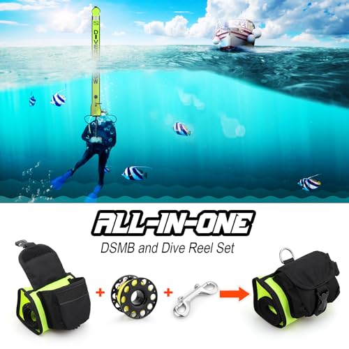 Owekfifv Surface Marker Buoy Scuba with Reel, 5ft High Visibility Diving Open Bottom Signal Tube Safety Sausage with Pouch Bag, 100ft ABS Dive Reel and Steel Double-Ended Bolt Snap (Hi-Vi Yellow) - Image 2