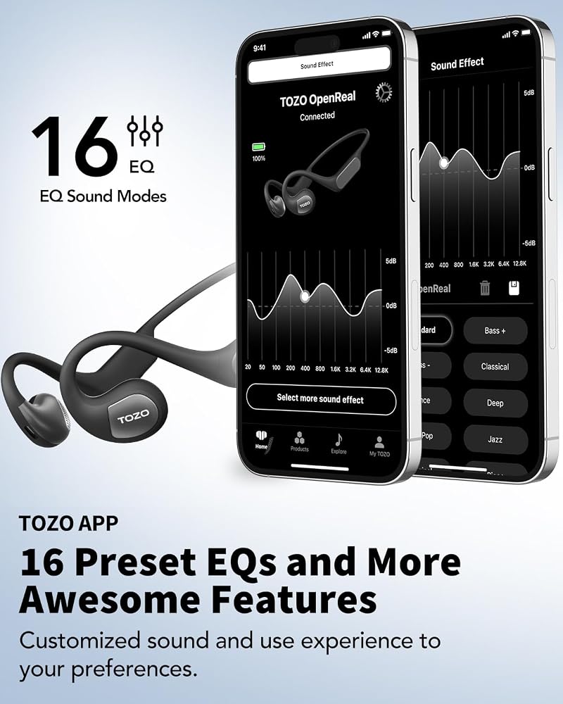 TOZO OpenReal Open Ear Headphones Bluetooth 5.3 Air Conduction Wireless Headphones Sport Earbuds with Premium Sound, Dual-Mic Call Noise Reduction Earphones with Hair Band for Running Cycling Black - Image 5