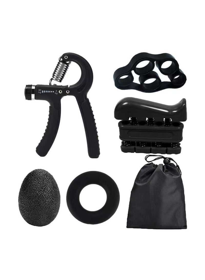 KUYING 6 Pcs Hand Grip Strengthener Kit with Storage Pouch Hand Finger Exerciser 5 Finger Stretcher Adjustable Hand Gripper Hand Therapy Ball Grip Exercise Ring - Image 1