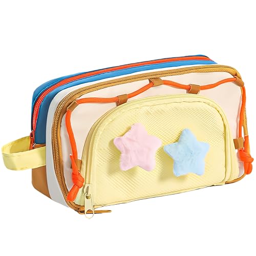 UIVXXUD Portable MultiLayer Kawaii Star Pencil Case Organizer Large Capacity Pencil Case with Compartments Cute Pencil Pouch Functional Bag Blue - Image 1