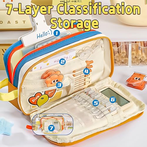 UIVXXUD Portable MultiLayer Kawaii Star Pencil Case Organizer Large Capacity Pencil Case with Compartments Cute Pencil Pouch Functional Bag Blue - Image 3