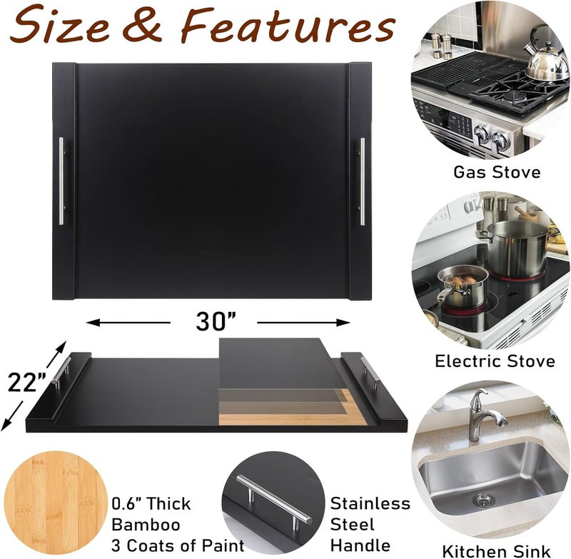 cenleoha 30"x22" Noodle Board Stove Cover for Electric Stoves & Gas Stoves, Bamboo Ranges Stovetop Cover for Extra Counter Space, Also Sink Cover & Serving Tray - Image 2