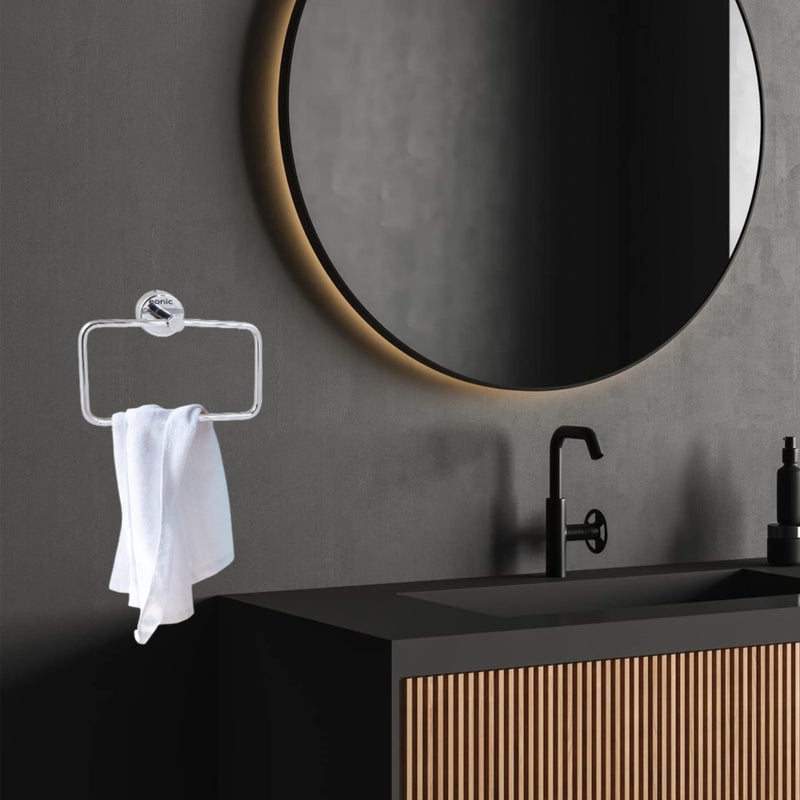 eonic eonic Stainless Steel Napkin Holder for Bathroom, Wall Mounted Towel Ring Hanger for Kitchen and Wash Basin (Chrome Finish)  - Image 3