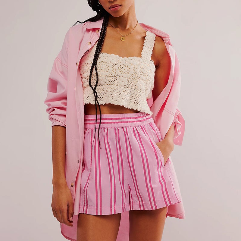 2024 Women'S Shorts Fashion Striped Casual Elastic Pocket Beach Shorts Women'S Pants - Image 4