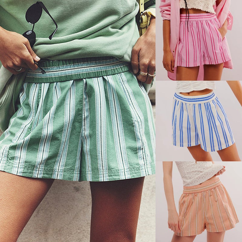 2024 Women'S Shorts Fashion Striped Casual Elastic Pocket Beach Shorts Women'S Pants - Image 2