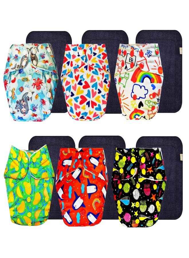 Dumbledo Premium Cloth Diaper with Black Insert (Pack of 6) | Snug Fit | 6-Layer Absorbent Pad | Easy to Clean | Designed by Moms | 3 Months - 3 Years | Unisex Baby - Image 1