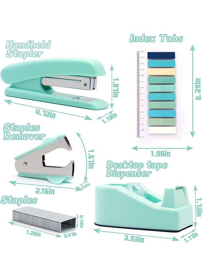 Arabest Office Supplies,Desk Accessories,Stapler and Tape Dispenser Set for Women with Stapler,Tape Dispenser,Staple Remover, Staples, Clips, Scissor and Tabs for Students, Office Clerks(Green)  - Image 3