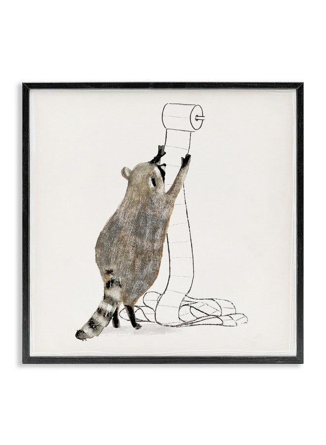 Stupell Industries Stupell Industries Raccoon Toilet Paper Hoarder Woodland Animal, Design by Victoria Barnes Black Framed Wall Art, 12x12, Beige - Image 1