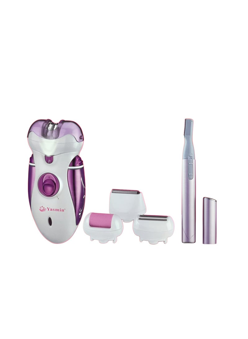 ياسمين جهاز إزالة الشعر ياسمين YS-5078 5 في 1 برأس قابل للغسل مع ماكينة حلاقة، وأداة تشذيب، ومزيل للجلد الميت - عناية ناعمة ولطيفة