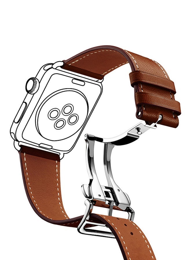 NIBEMINENT Leather Replacement Band For Apple Watch Series 3/2/1 Brown - Image 3