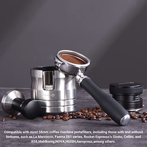 AMRANKUO Portafilter Holder - Espresso Tamping Station Crafted from Solid 304 Stainless Steel for Most 58mm Portafilters with Adjustable Height Screw | Stable and Efficient Puck Preparation - Image 5
