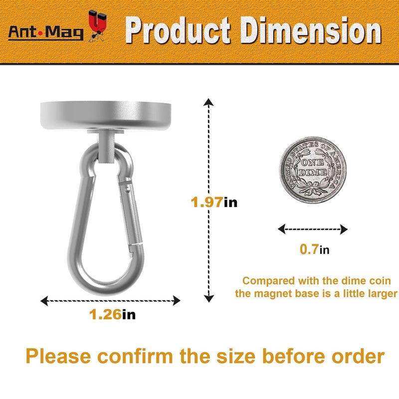 Ant Mag - Carabiner Magnetic Hooks 80LBS MAX Heavy Duty Neodymium Magnet Swivel Snap Hook for Hanging Indoor/Outdoor Grill Kitchen Cabinet Office 2 Pack - Image 2