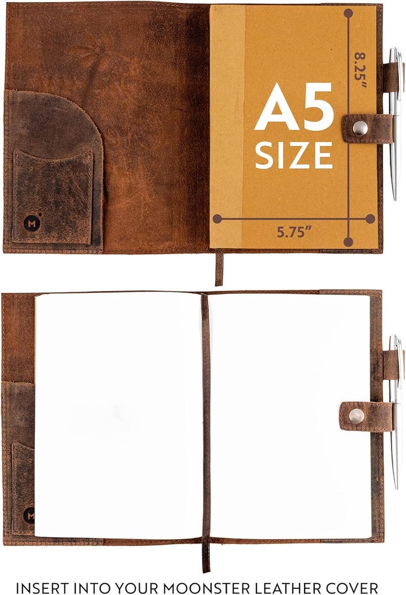 Moonster Blank Journal Notebook Paper - A5 Journal Refill - for Refillable Leather Journal - Premium Milled Inserts Blank Sketch Book, Unlined Notepad 8.25 x 5.8 Inch, with 320 Pages 70gsm & Bookmark - Image 3