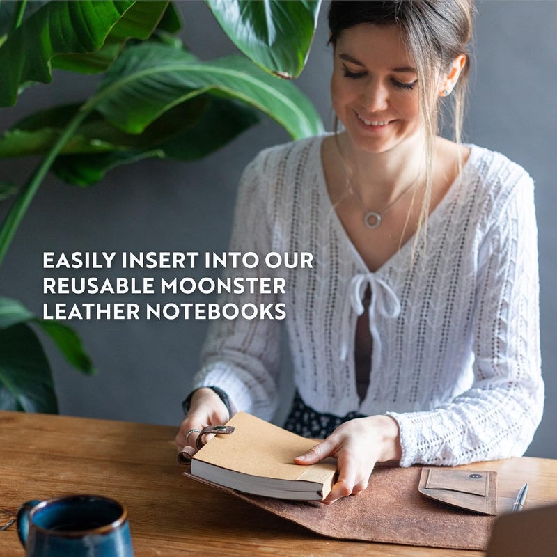 Moonster Blank Journal Notebook Paper - A5 Journal Refill - for Refillable Leather Journal - Premium Milled Inserts Blank Sketch Book, Unlined Notepad 8.25 x 5.8 Inch, with 320 Pages 70gsm & Bookmark - Image 4