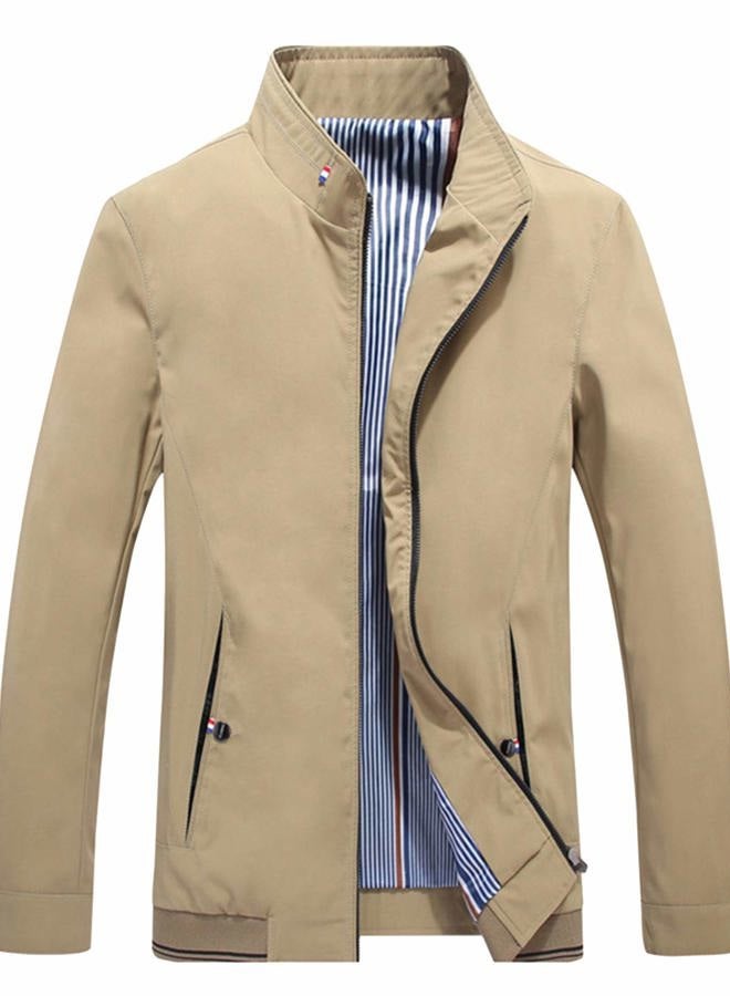 Men's Casual Full Zip Lightweight Outwear Business Jackets, Khaki, S