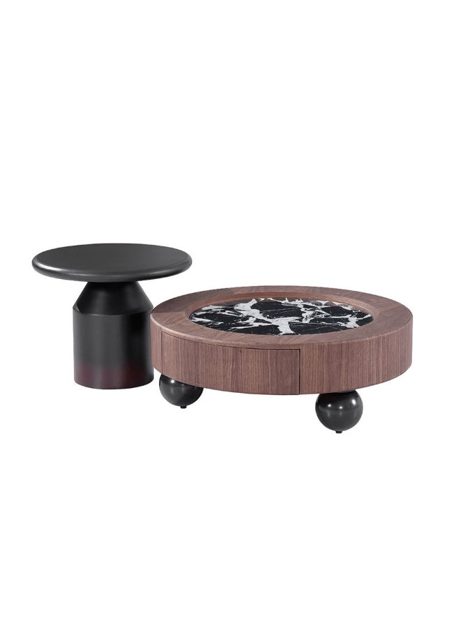 Rayburn Set of 2 Round Coffee & End Table - Walnut/Black