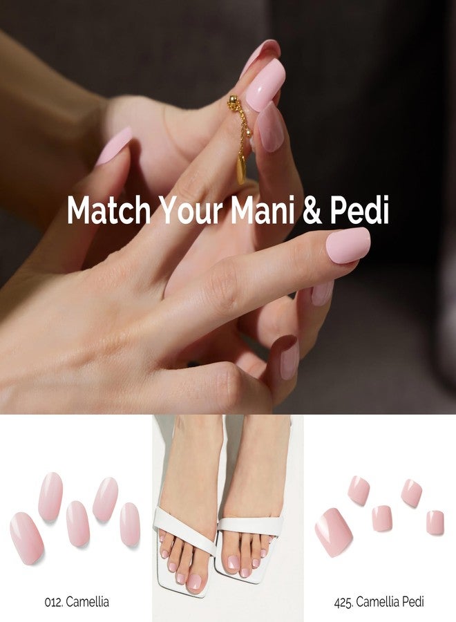 NAILOG Semi Cured Gel Nail Strips Toes - NAILOG 32 Pcs Pink Toe Nail Stickers Extra Long Pedicure Strips with Glossy Gel Finishing for Summer, Camellia - Image 4