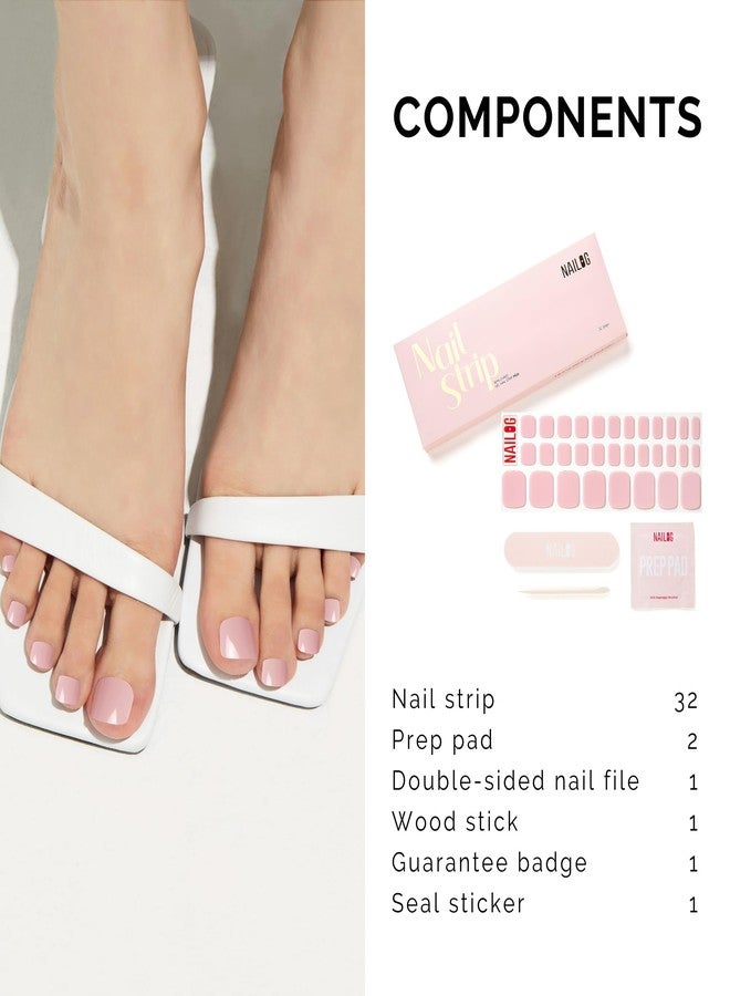 NAILOG Semi Cured Gel Nail Strips Toes - NAILOG 32 Pcs Pink Toe Nail Stickers Extra Long Pedicure Strips with Glossy Gel Finishing for Summer, Camellia - Image 5