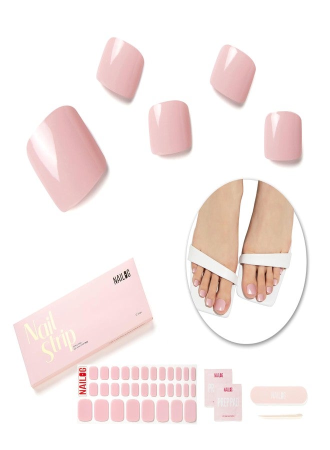 NAILOG Semi Cured Gel Nail Strips Toes - NAILOG 32 Pcs Pink Toe Nail Stickers Extra Long Pedicure Strips with Glossy Gel Finishing for Summer, Camellia - Image 1