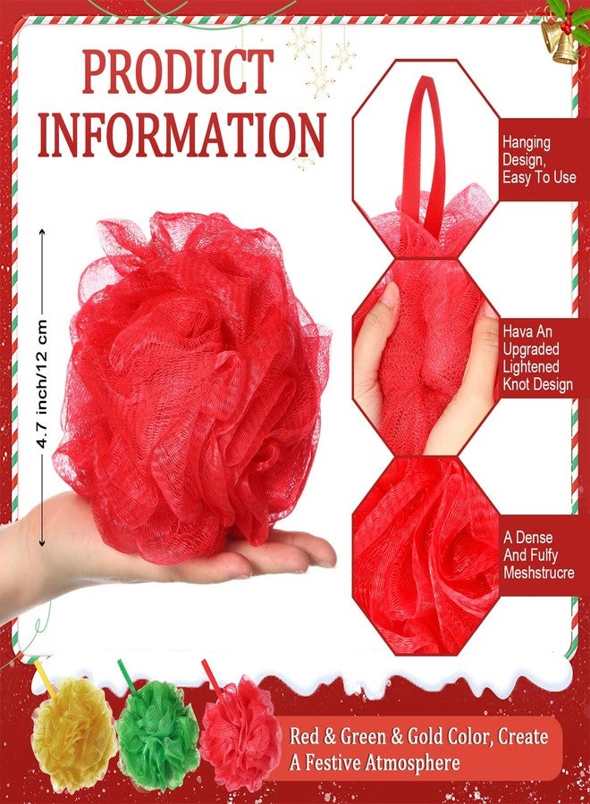 FuWeave 24 Pcs Bath Loofah Sponge Loofah Exfoliating Body Scrubber Shower Sponge 50g Mesh Pouf Balls Gift Basket for Baby Shower Women Men Bathing Accessories Wedding Gift Bucket(Red,Green,Gold - Image 2