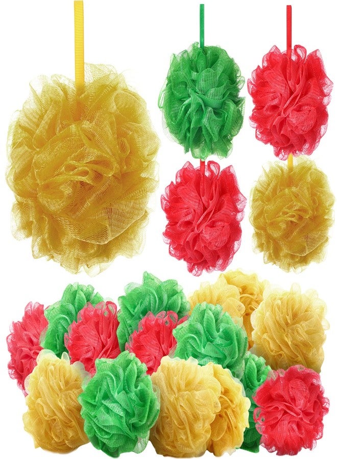 FuWeave 24 Pcs Bath Loofah Sponge Loofah Exfoliating Body Scrubber Shower Sponge 50g Mesh Pouf Balls Gift Basket for Baby Shower Women Men Bathing Accessories Wedding Gift Bucket(Red,Green,Gold - Image 1