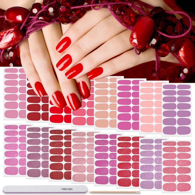 DANNEASY DANNEASY 16 Sheets Solid Color Nail Polish Strips Glitter Nail Wraps Gel Nail Strips Self Adhesive Nail Polish Stickers for Women Fingernails Nail Art Accessories with Nail File, Cuticle Stick