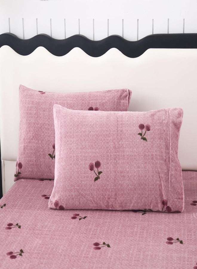 MAG 3Pcs Pink Twin Flannel Cherry Bed Sheets,Cute Bed Sheets,Cherry Bedding Sheet Set,Kawaii Microfiber Fluffy Warm,Super Soft,Girls Boys Kids Twin Sheets,1 Fitted Sheet and 2 Pillowcases Only. - Image 5