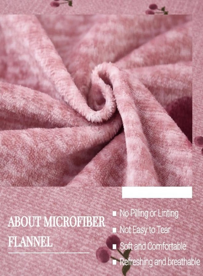 MAG 3Pcs Pink Twin Flannel Cherry Bed Sheets,Cute Bed Sheets,Cherry Bedding Sheet Set,Kawaii Microfiber Fluffy Warm,Super Soft,Girls Boys Kids Twin Sheets,1 Fitted Sheet and 2 Pillowcases Only. - Image 2