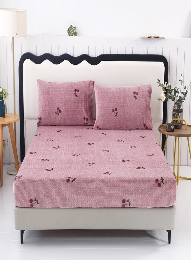 MAG 3Pcs Pink Twin Flannel Cherry Bed Sheets,Cute Bed Sheets,Cherry Bedding Sheet Set,Kawaii Microfiber Fluffy Warm,Super Soft,Girls Boys Kids Twin Sheets,1 Fitted Sheet and 2 Pillowcases Only. - Image 3