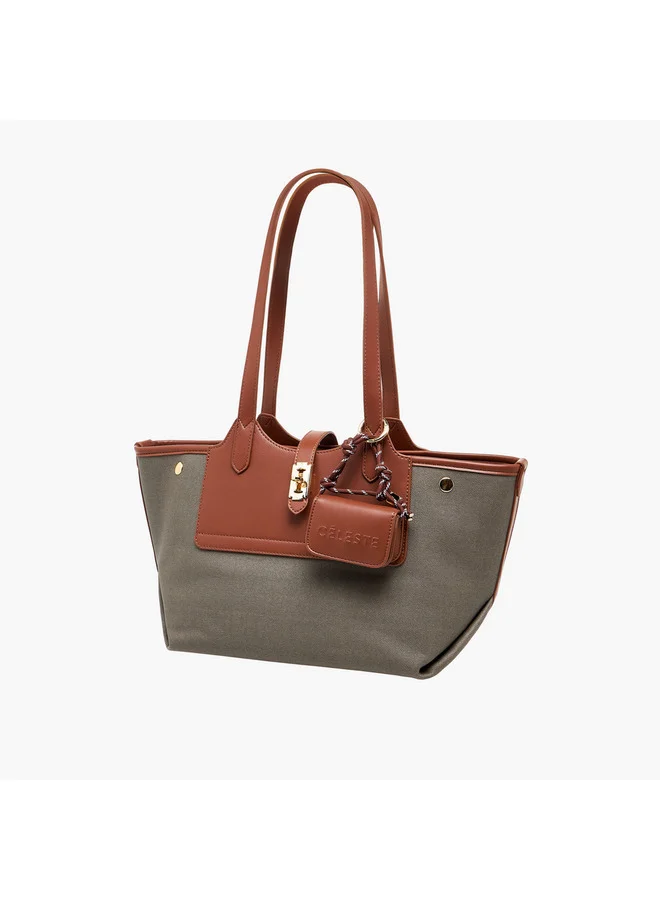 Celeste Women Textured Tote Bag with Pouch and Zip Closure