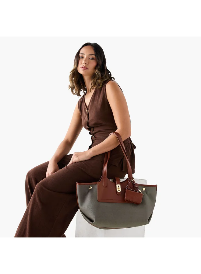 Celeste Women Textured Tote Bag with Pouch and Zip Closure