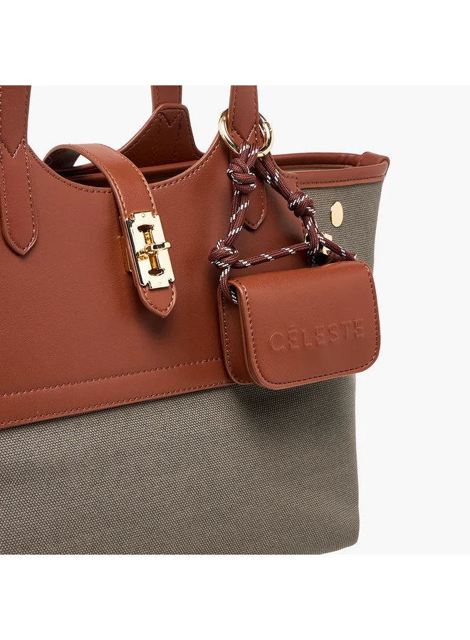 Celeste Women Textured Tote Bag with Pouch and Zip Closure