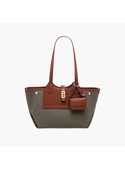 Celeste Women Textured Tote Bag with Pouch and Zip Closure