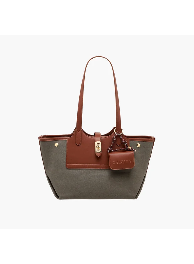 Celeste Women Textured Tote Bag with Pouch and Zip Closure