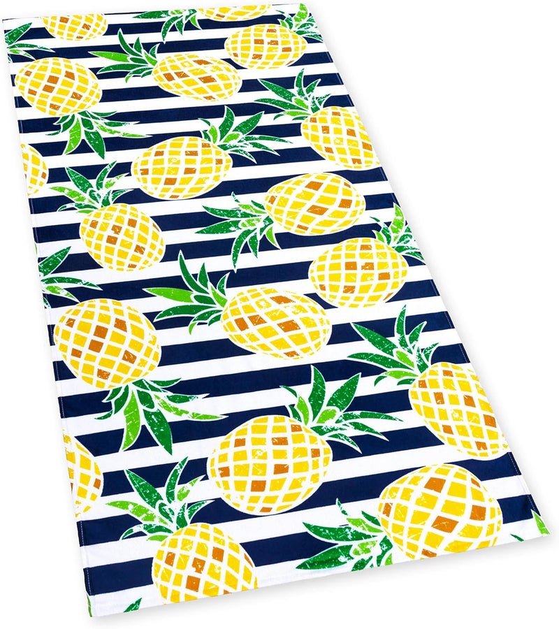 Softerry Pineapples Stripes Beach Towel 30 x 60 inches 100 Cotton Navy - Image 1