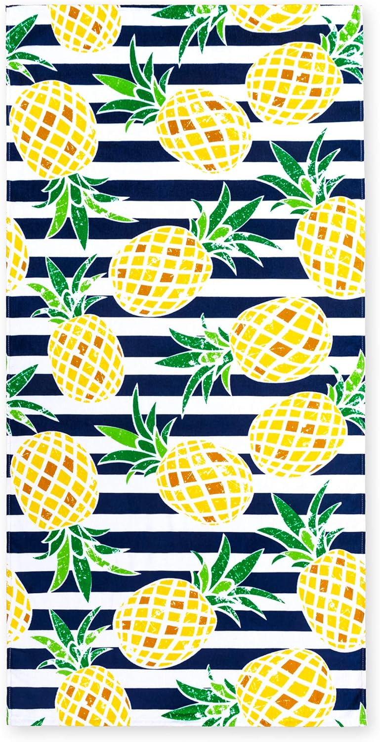 Softerry Pineapples Stripes Beach Towel 30 x 60 inches 100 Cotton Navy - Image 2
