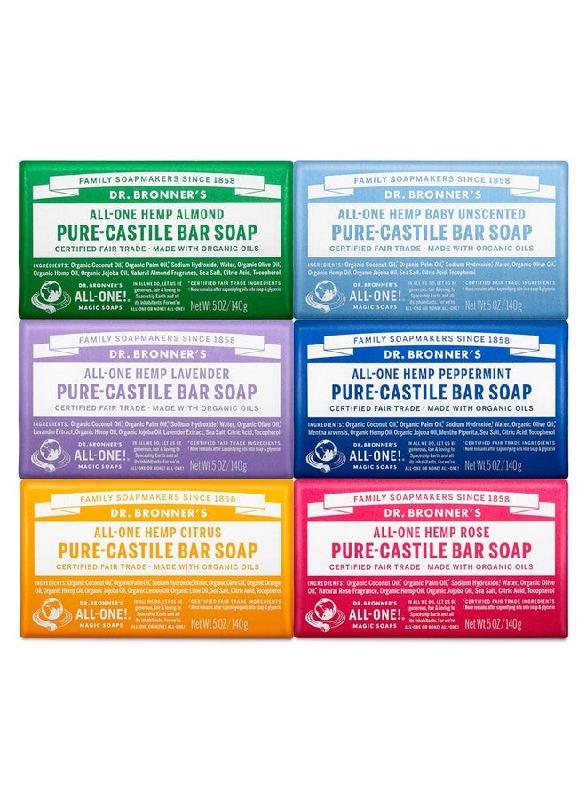Dr. Bronner's Purecastile Bar Soap (5 Ounce Variety Gift Pack) Almond Unscented Lavender Peppermint Citrus Rosemade With Organic Oils - Image 1