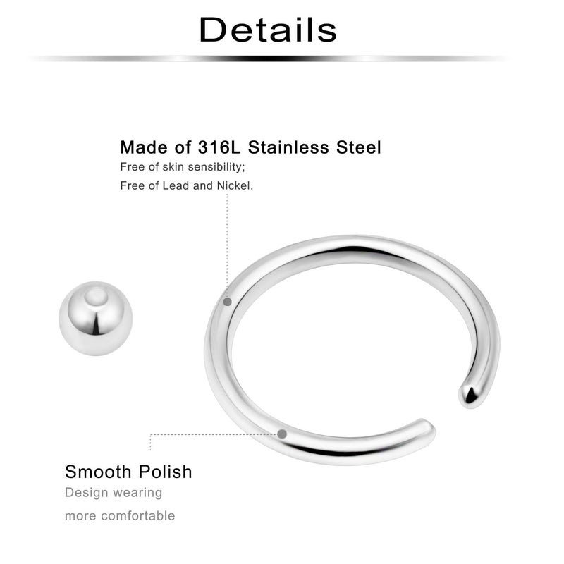 Ftovosyo 14G 36PCS Captive Bead Ring Stainless Steel Nose Nostril Septum Tragus Belly Helix Lip Eyebrow Earring Hoop Rings for Women 10mm - Image 4