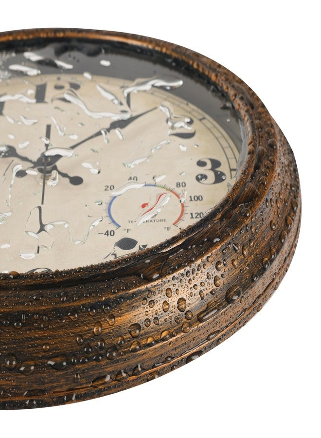 45MinST 13-Inch Vintage Outdoor Wall Clock with Thermometer and Hygrometer, Waterproof, Large Numbers, Silent, for Indoor and Outside Use,Porch,Garden,Pool(Bronze) - Image 3