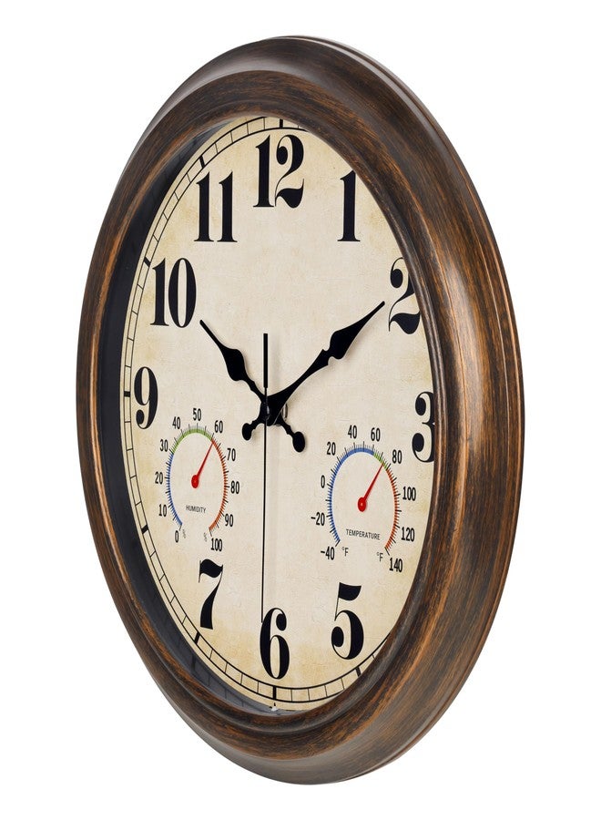 45MinST 13-Inch Vintage Outdoor Wall Clock with Thermometer and Hygrometer, Waterproof, Large Numbers, Silent, for Indoor and Outside Use,Porch,Garden,Pool(Bronze) - Image 2