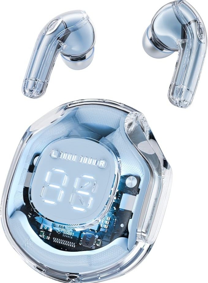 سماعات أذن لاسلكية بتقنية البلوتوث 5.3، سماعات رأس مع شاشة عرض الطاقة LED، سماعات أذن صغيرة بتصميم كريستالي مع علبة شحن لاسلكية، تحكم باللمس، ميكروفون مدمج، سماعات رياضية مقاومة للماء (أزرق). - Image 1