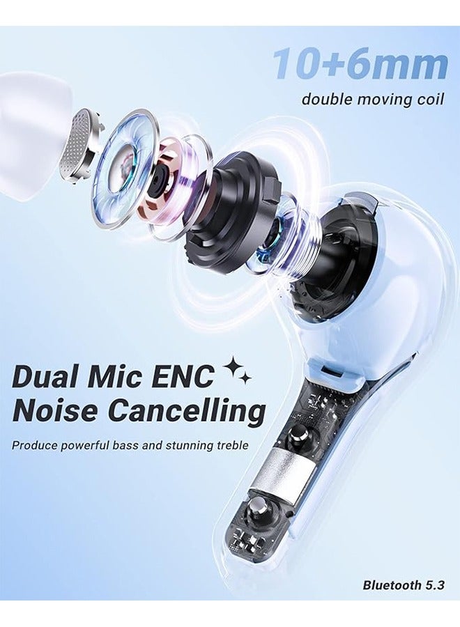 سماعات أذن لاسلكية بتقنية البلوتوث 5.3، سماعات رأس مع شاشة عرض الطاقة LED، سماعات أذن صغيرة بتصميم كريستالي مع علبة شحن لاسلكية، تحكم باللمس، ميكروفون مدمج، سماعات رياضية مقاومة للماء (أزرق). - Image 2