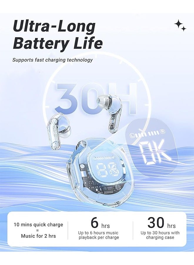 سماعات أذن لاسلكية بتقنية البلوتوث 5.3، سماعات رأس مع شاشة عرض الطاقة LED، سماعات أذن صغيرة بتصميم كريستالي مع علبة شحن لاسلكية، تحكم باللمس، ميكروفون مدمج، سماعات رياضية مقاومة للماء (أزرق). - Image 3