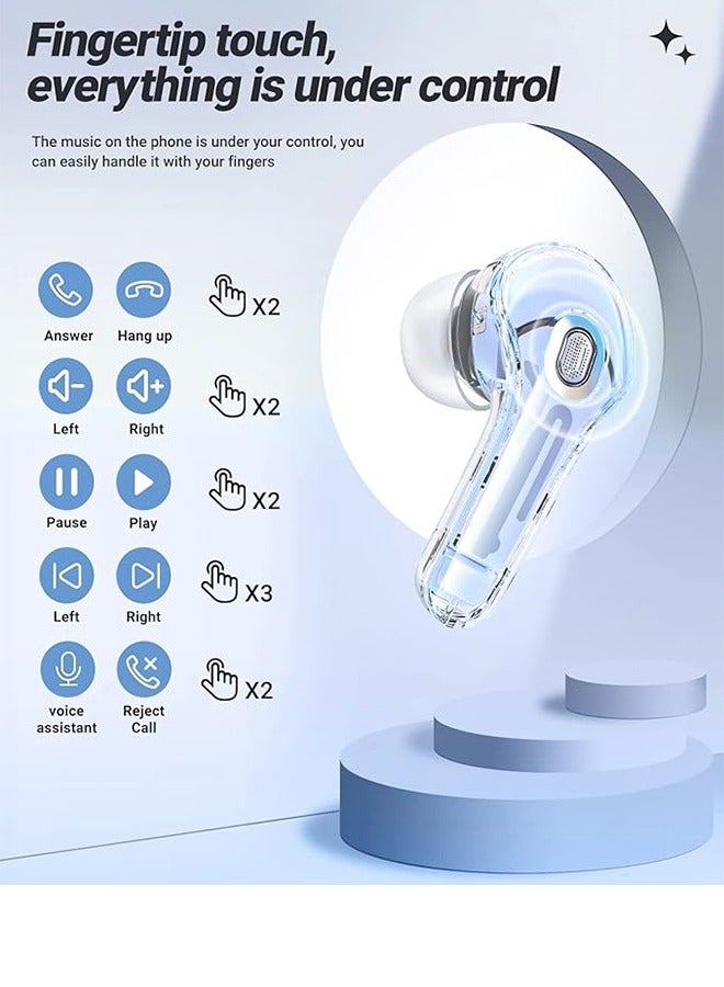 سماعات أذن لاسلكية بتقنية البلوتوث 5.3، سماعات رأس مع شاشة عرض الطاقة LED، سماعات أذن صغيرة بتصميم كريستالي مع علبة شحن لاسلكية، تحكم باللمس، ميكروفون مدمج، سماعات رياضية مقاومة للماء (أزرق). - Image 4