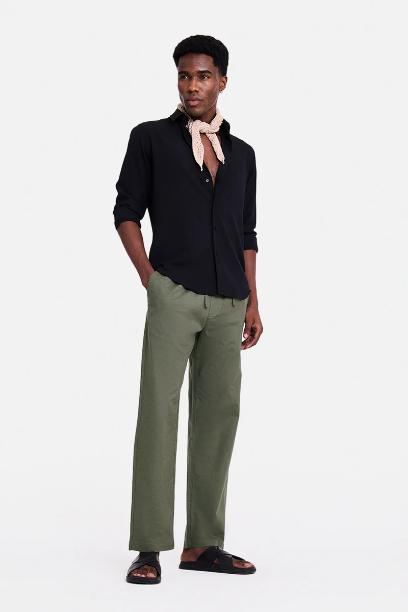 سنيتش Olive Textured Relaxed Track Pants