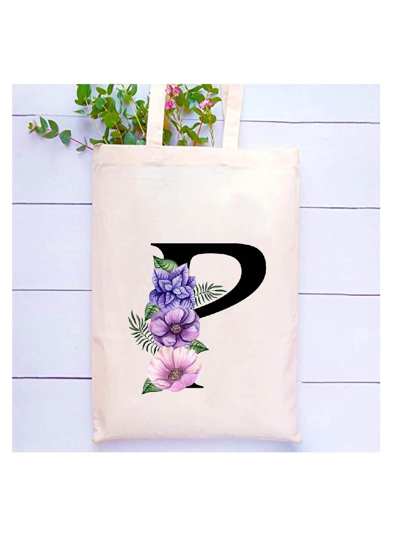 PRINTSHOP4ME Initial Letters Canvas Cotton Tote Bag, Cosmetic Pouch, and Stainless Steel Travel Mug - A Stylish Pack of 3 Combo Set for Girls - Gift for wedding - Gifts for girls - Gift for friends - Image 2