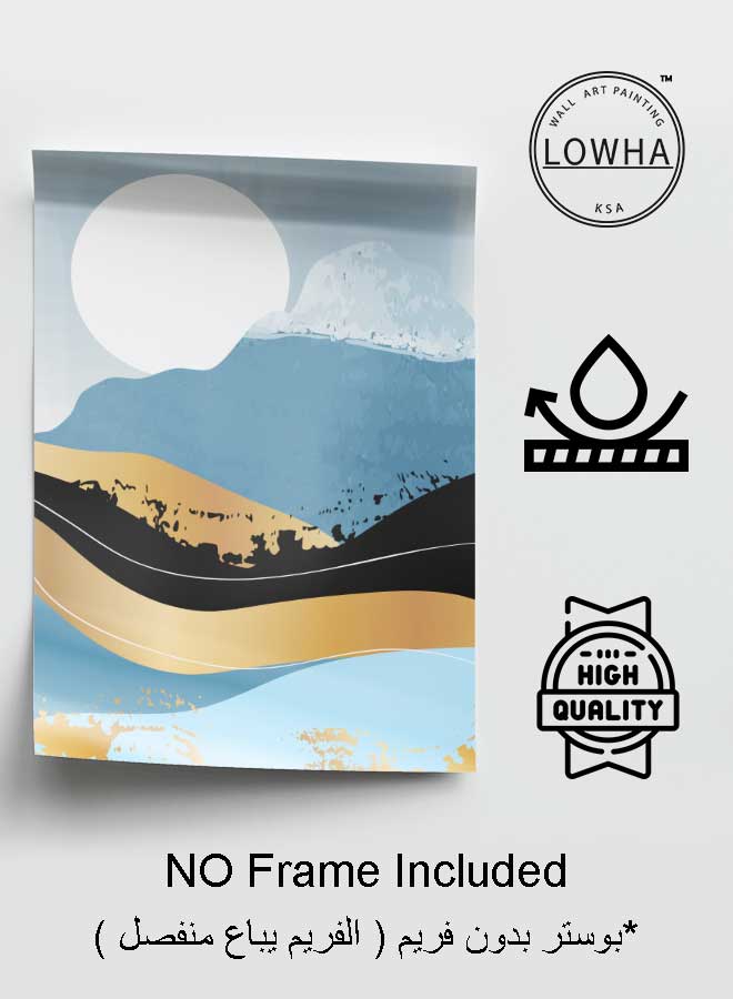 LOWHA Poster Painting Art With Four Separate Pieces Of Double-Sided Stickers Gold Mountain Abstract Moon Art For Home Bedroom Living Room And Office Decor - Image 3